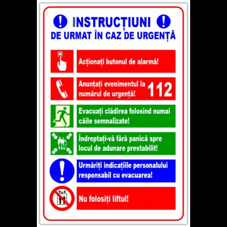 Panou pentru instructiuni de urmat in caz de urgenta